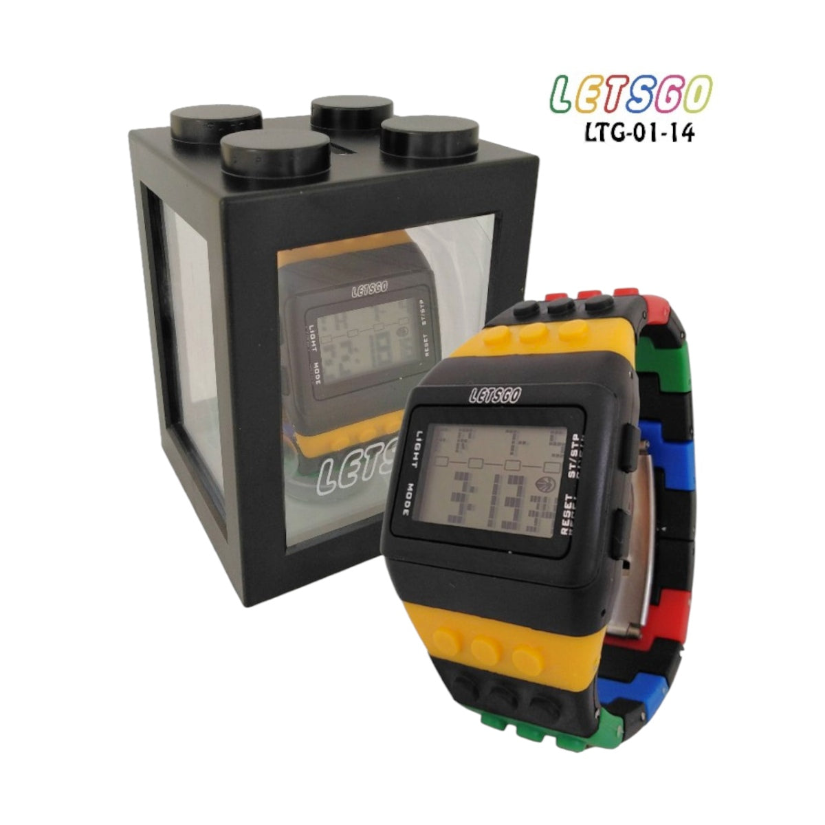 RELOJ DIGITAL TIPO LEGO ESTUCHE ALCANCIA Solauwe