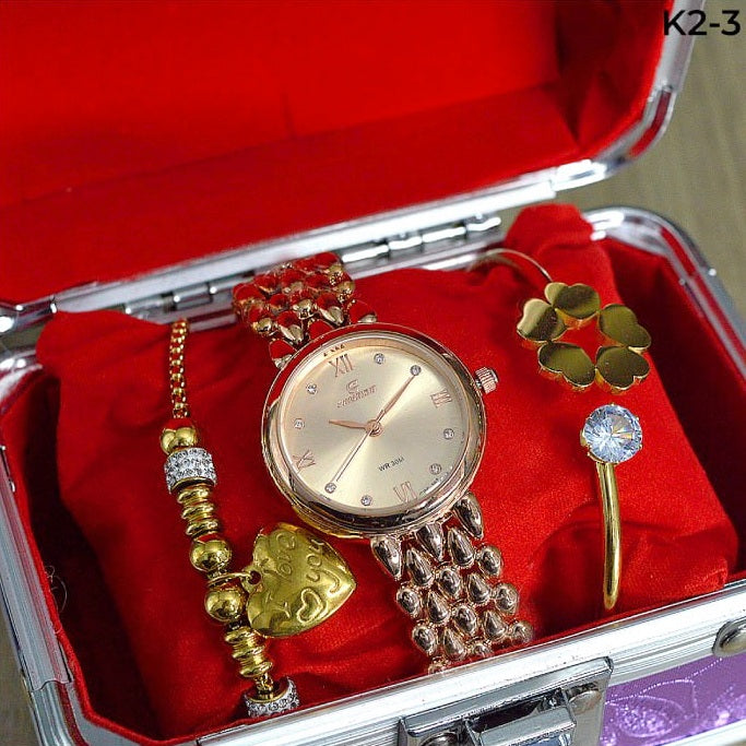 KIT RELOJ MUJER + COFRE DE LUJO + PULSERAS