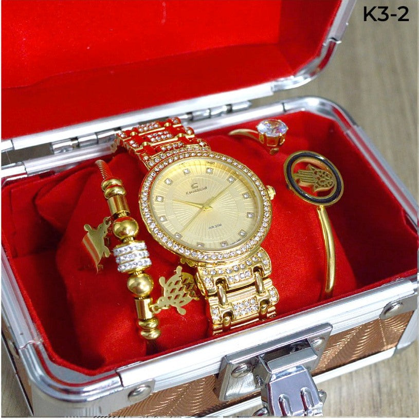 KIT RELOJ MUJER + COFRE DE LUJO + PULSERAS