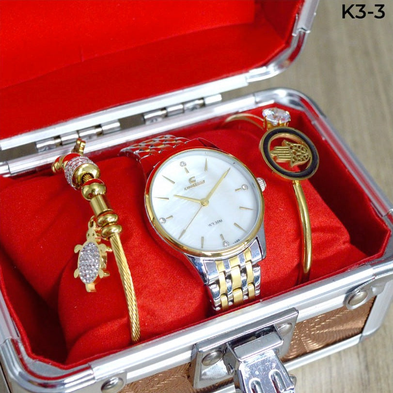 KIT RELOJ MUJER + COFRE DE LUJO + PULSERAS